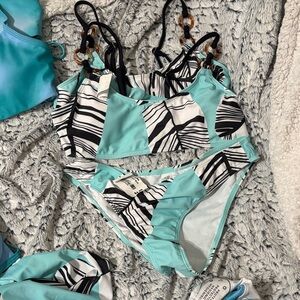 Aqua and Black Patterned Bikini Set